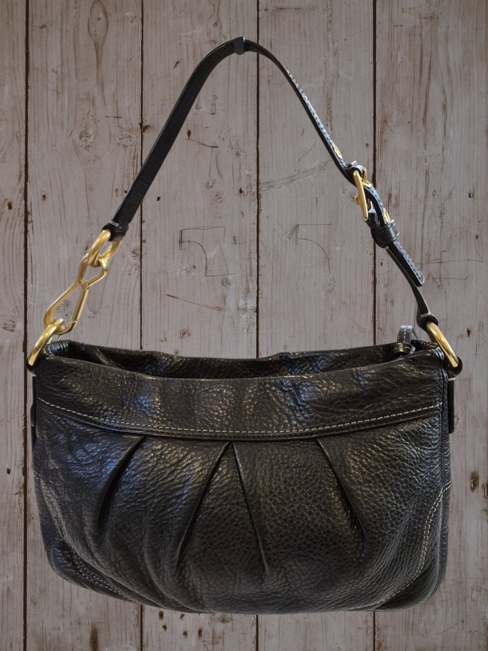 Coach Black Pebbled Leather Hampton Hobo Bag with Gold Hardware - Picture 2 of 8
